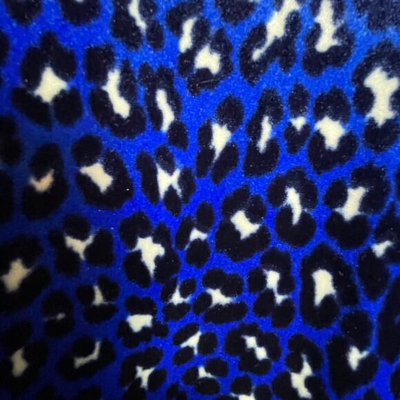 Jude Connally Velour Mini Dress L – Blue Black Animal Print Flounce Hem Velvet - Picture 3 of 6